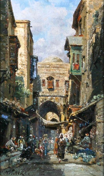 Davids gate i Jerusalem, ca. 1890 (olje om bord) av Carl Wuttke