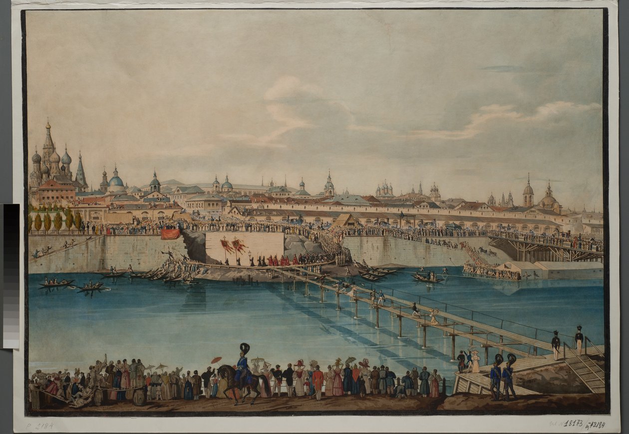 Hjørnesteinsleggingsseremoni for Moskvoretsky-broen i Moskva, 1830. av Carl von Hampeln