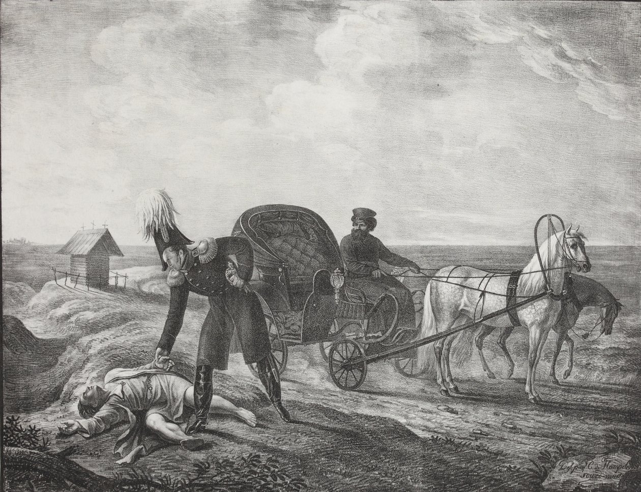 Keiser Alexander I hjelper en trengende person, 1820. av Carl von Hampeln