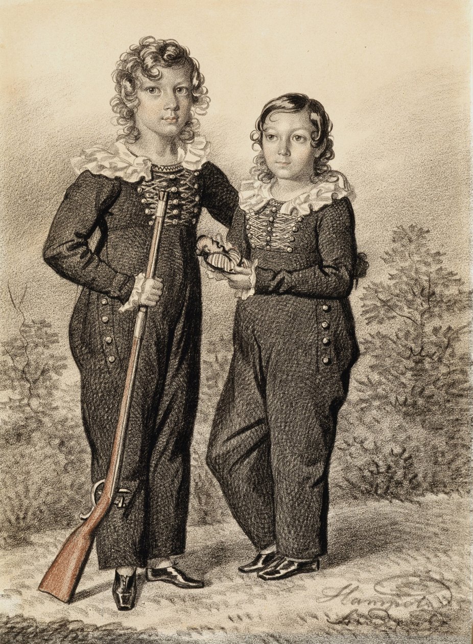 Portrett av Alexander og Alexei Dondukov-Korsakov, slutten av 1820-tallet-begynnelsen av 1830-tallet. av Carl von Hampeln