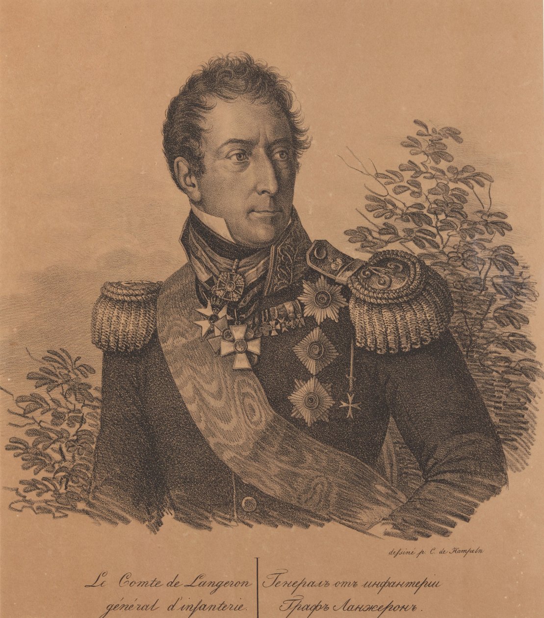 Portrett av grev Alexandre Andrault de Langeron 1763-1831, 1820. av Carl von Hampeln