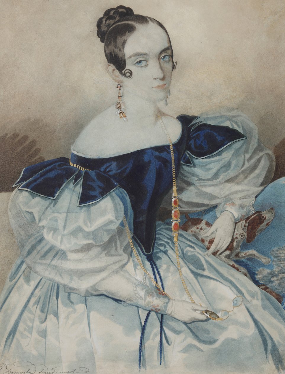 Portrett av en dame med en Lorgnette, 1830-tallet. av Carl von Hampeln