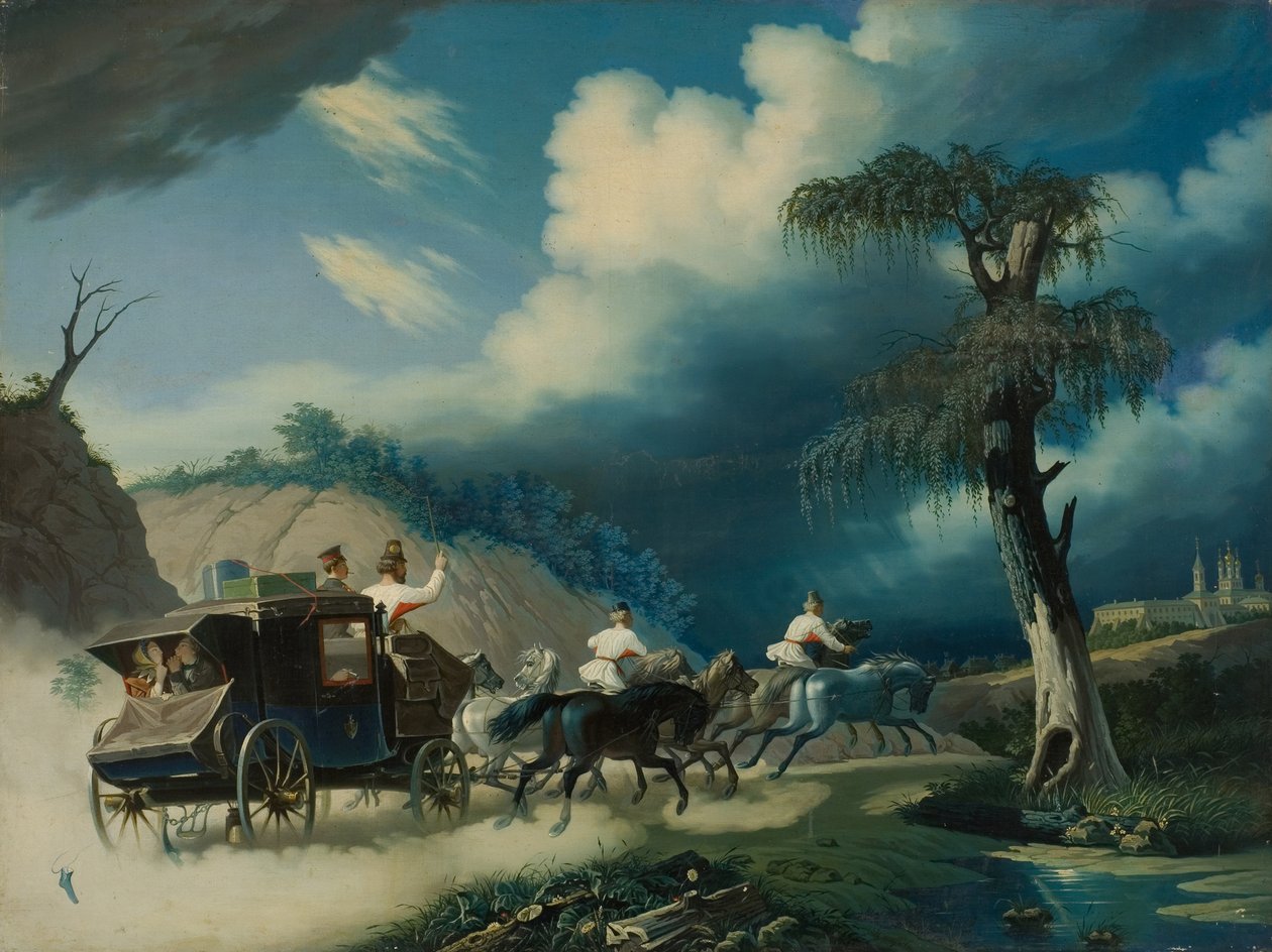 Troika under et tordenvær, 1830-årene. av Carl von Hampeln