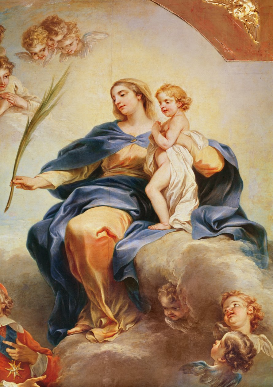 Louis XIII (1601-43) dedikerte kirken Notre-Dame-des-Victoires til jomfruen i 1629, detalj av jomfru Maria, 1748-53 av Carle van Loo