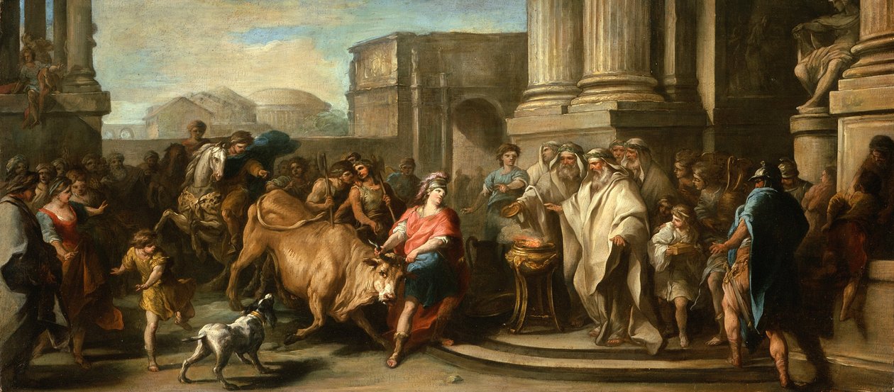 Theseus som temmer maratonoksen, ca. 1730 av Carle van Loo