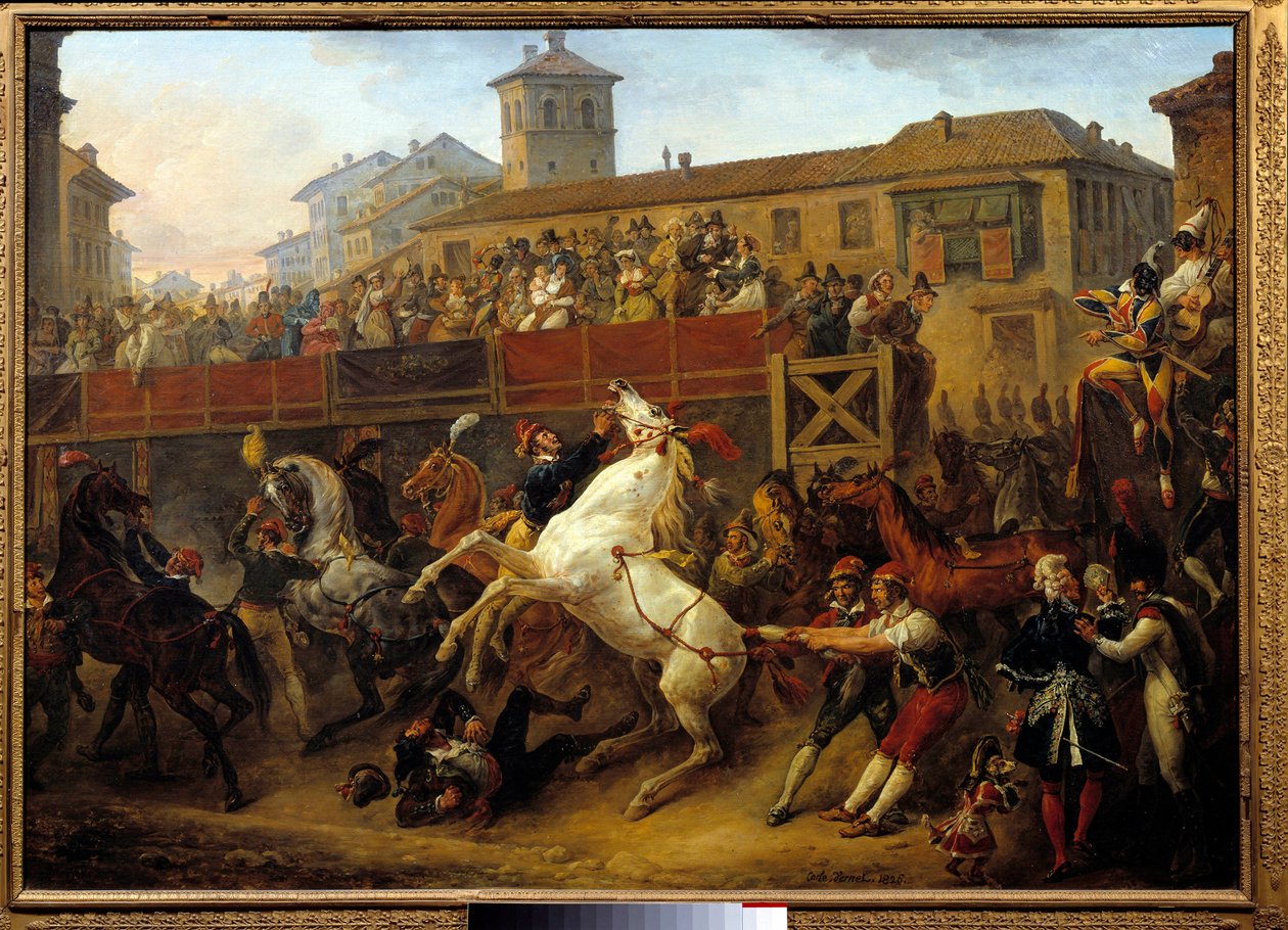 Gratis hesteveddeløp under karnevalet. Maleri av Carle Vernet (1758-1836) av Carle Vernet