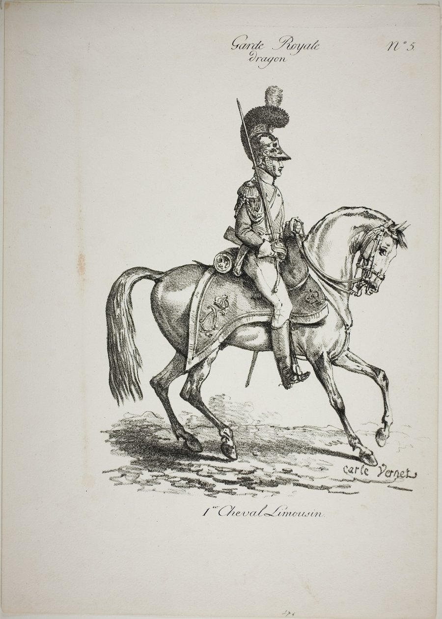 Royal Guard, Norman Mounted Dragoon and Horse, nr. 5, First Limoges Horse av Carle Vernet
