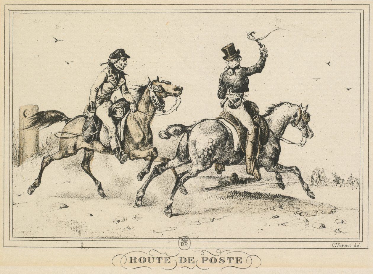 Scener av dagliglivet, veier og stier: Postrute..., 1817. av Carle Vernet