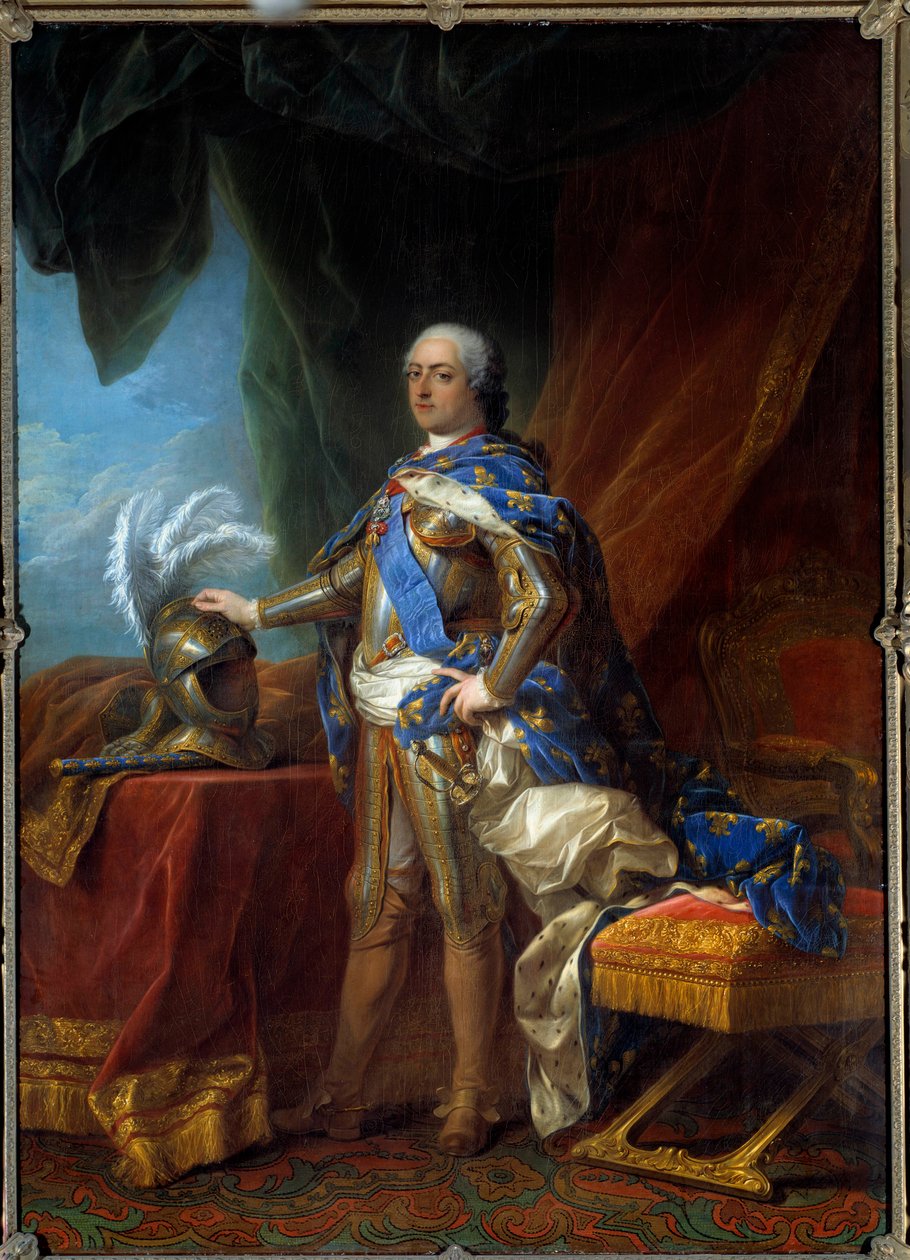 Portrett til fots av Louis XV (1710 - 1774) konge av Frankrike. Maleri av verkstedet til Carle Van Loo (1705 - 1765) av Carle van (studio of) Loo