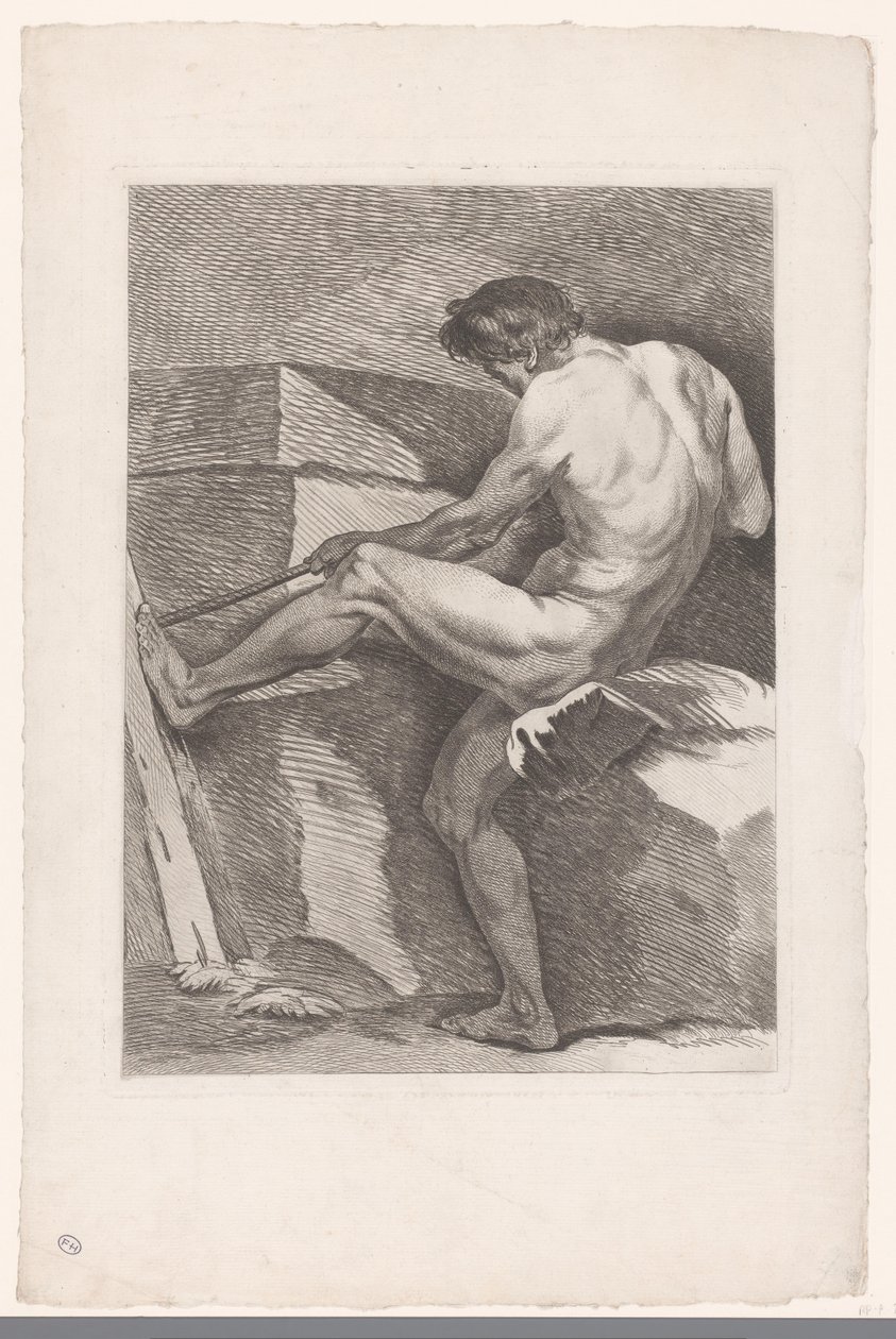 Akademisk studie av en naken mann som trekker i et tau Seks akademiske studier (serietittel) Six figures academiques (serietittel) av Carle van Loo