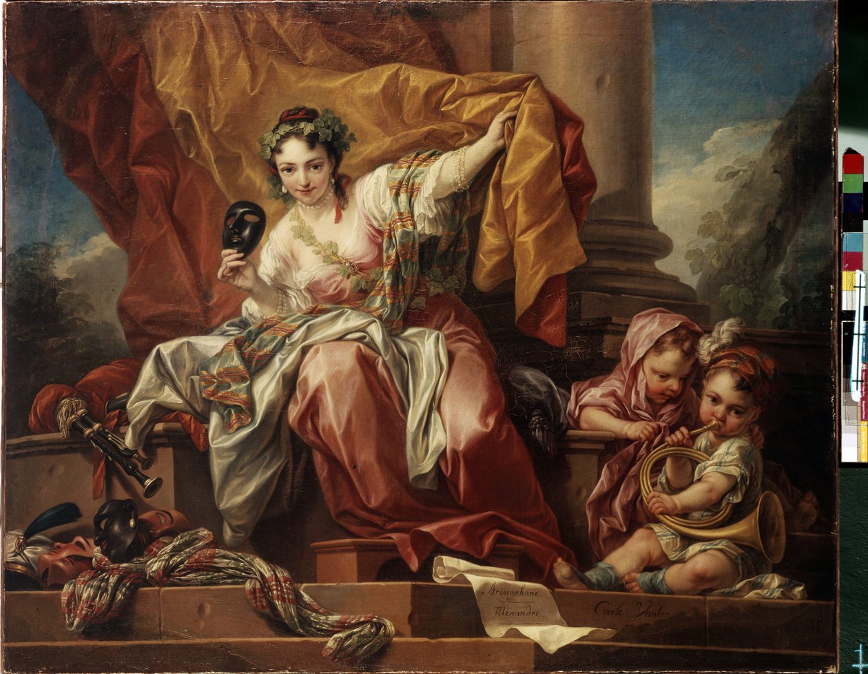 Allegori om komedie. Maleri av Carle Van Loo (1705-1765). Olje på lerret av Carle van Loo