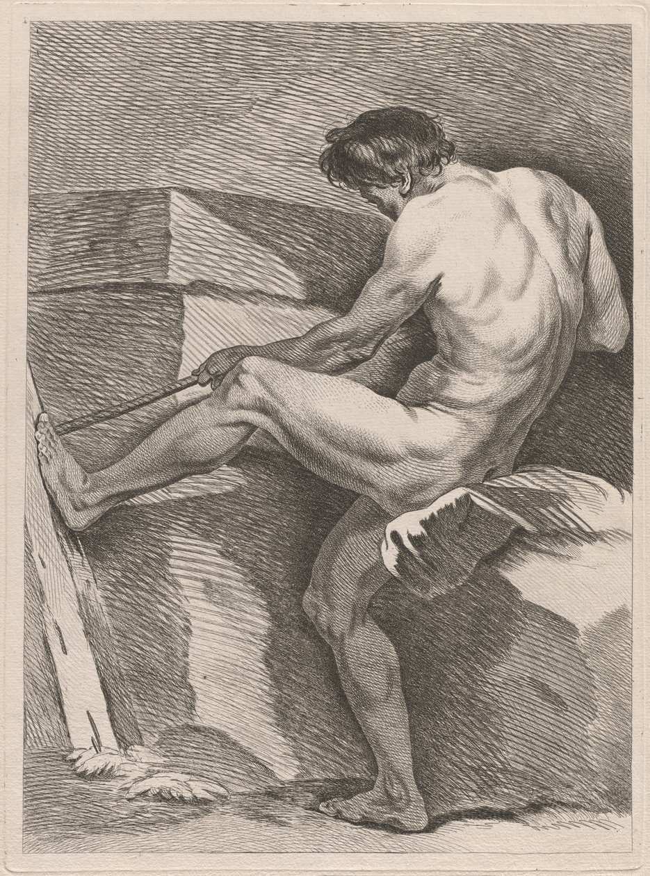Mann som trekker et tau, foten hans er avstivet av Carle van Loo