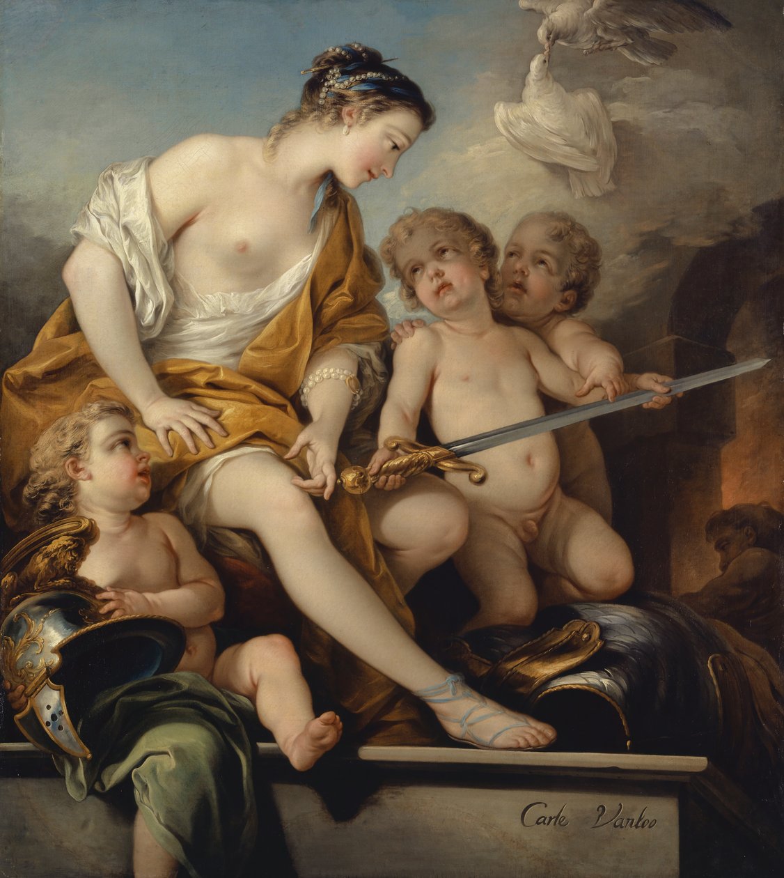 Venus og Cupids med Mars armer, ca. 1743 av Carle van Loo