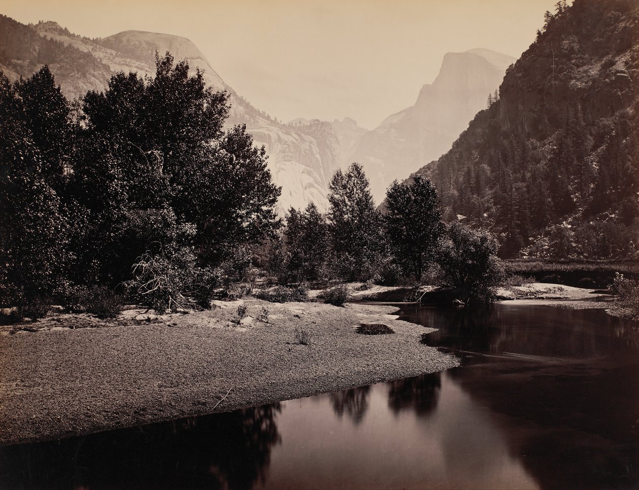 Fjernvisning av kuplene, Yosemite Valley, California av Carleton E. Watkins