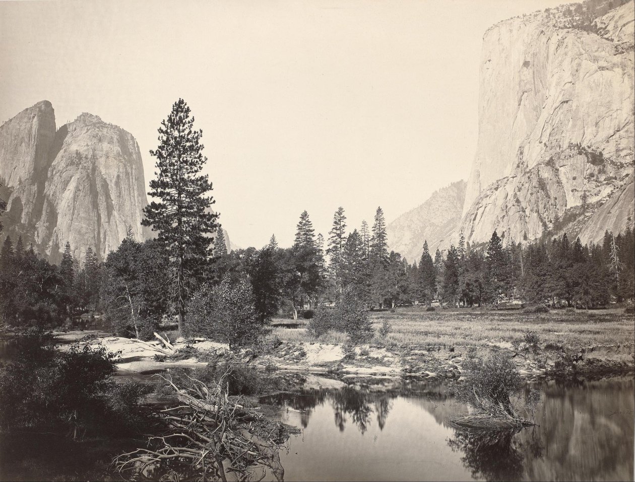 Nedover dalen, Yosemite, Cathedral Rocks, El Capitan, Yosemite av Carleton E. Watkins