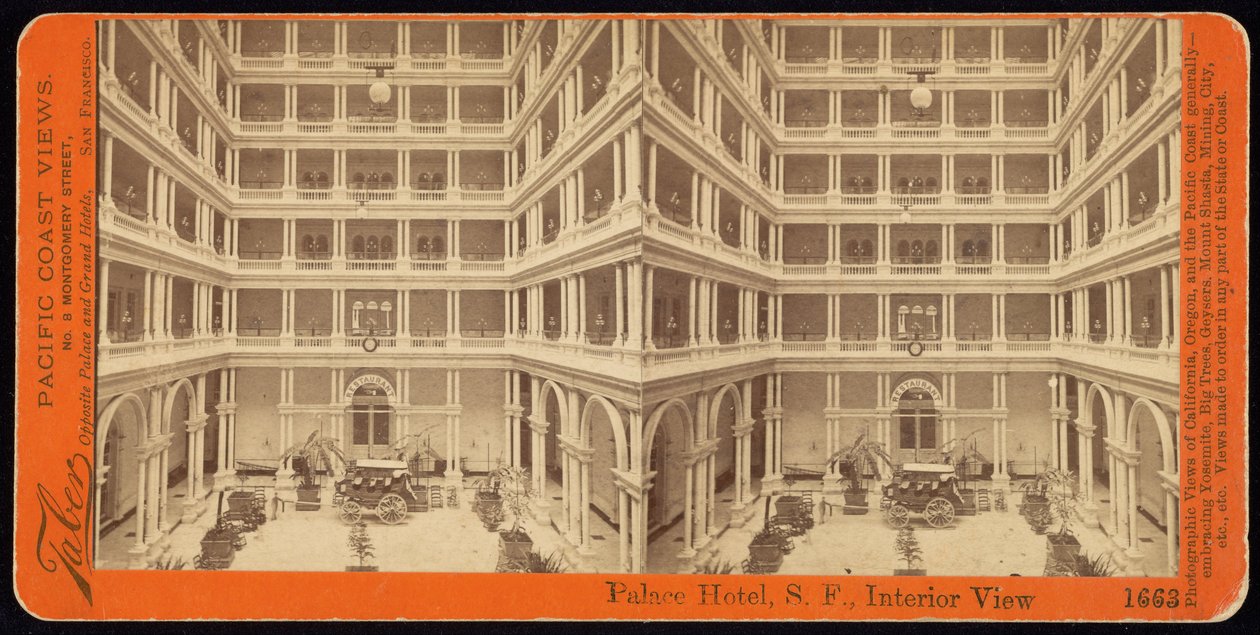 Palace Hotel, S.F., Innvendig utsikt av Carleton E. Watkins