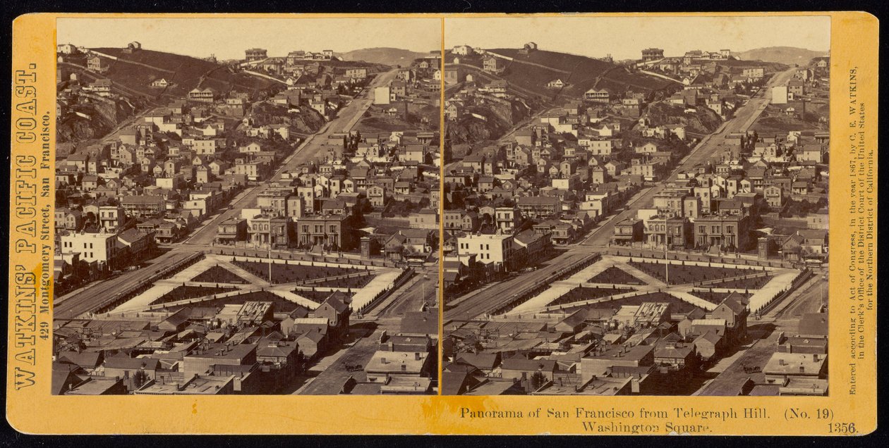 Panorama over San Francisco fra Telegraph Hill, Washington Square av Carleton E. Watkins