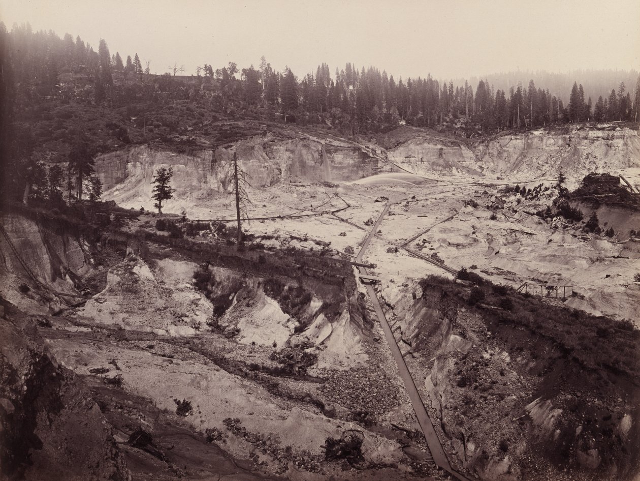 Malakoff Diggins. North Bloomfield Gravel Mining Company, ca. 1871 (albumtrykk med mammutplater) av Carleton E. Watkins