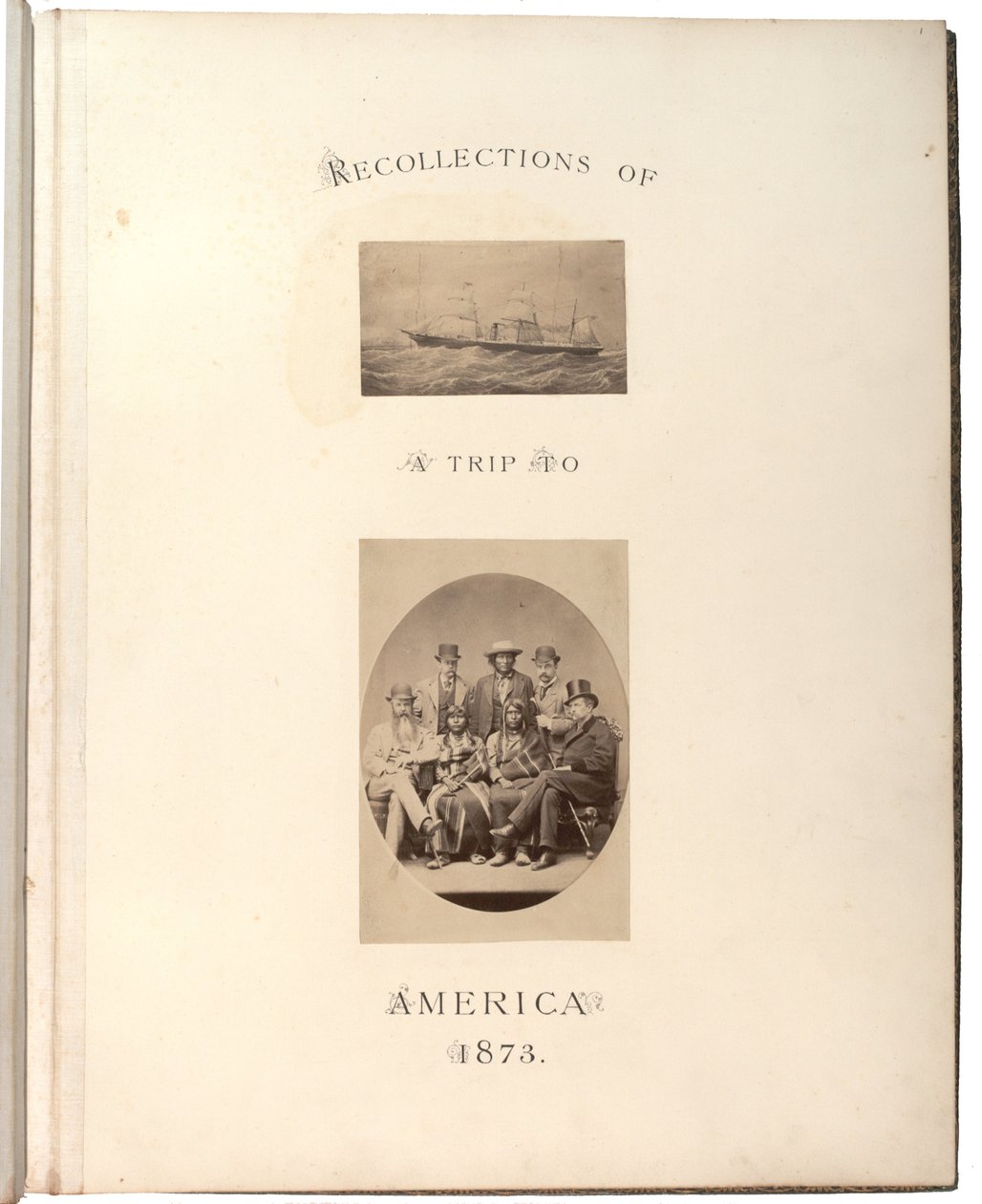 To fotografier: Fotografi av et maleri av et dampskip, 1873 (sepia-foto) av Carleton E. Watkins