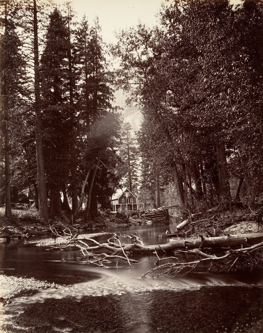 Hutchings Hotel, Yosemite, ca. 1872, trykt ca. 1876. av Carleton Emmons Watkins