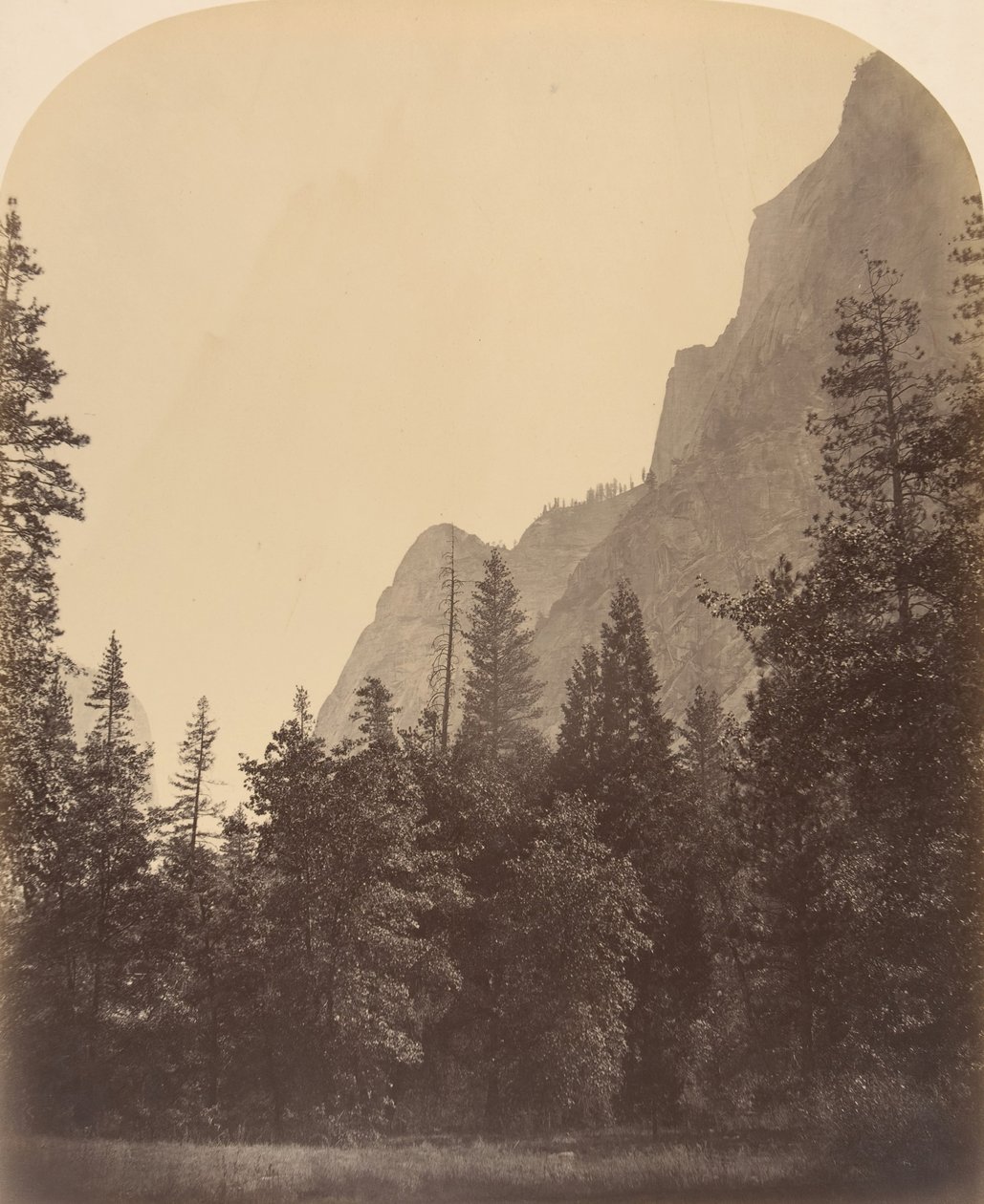 Oversiktsvisning av Half Dome, 4967 fot, 1861. av Carleton Emmons Watkins