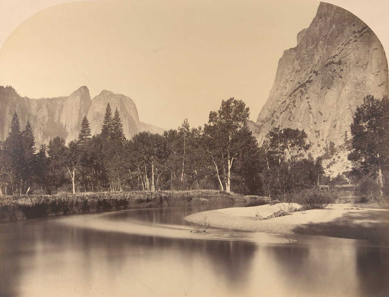River View, Down the Valley, Cathedral Rock til venstre, 1861, Yosemite. av Carleton Emmons Watkins