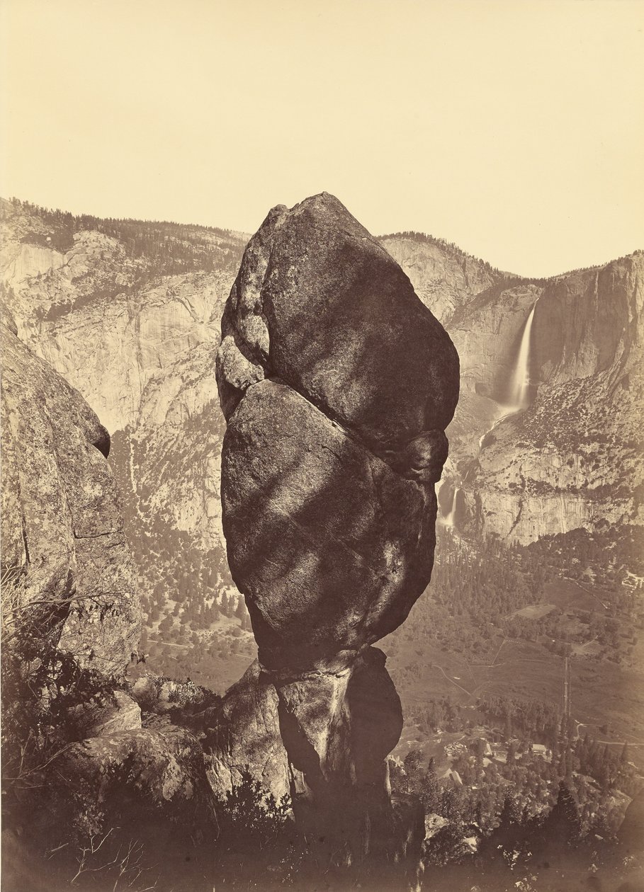 Agassiz Rock og Yosemitefallene, fra Union Point av Carleton Watkins