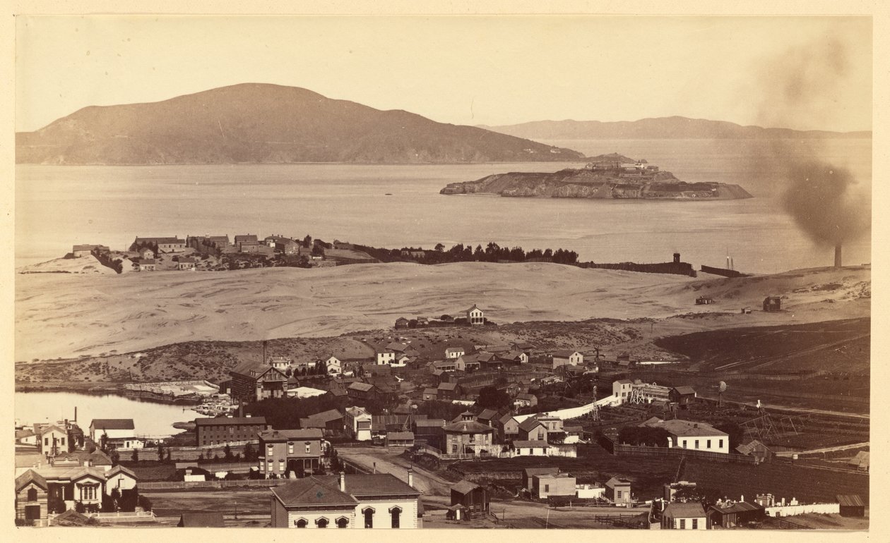 Alcatraz og Black Point fra Russian Hill, San Francisco av Carleton Watkins