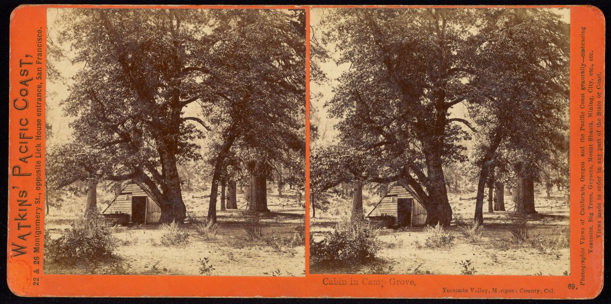 Hytte i Camp Grove, Yosemite Valley, Mariposa County, Ca av Carleton Watkins