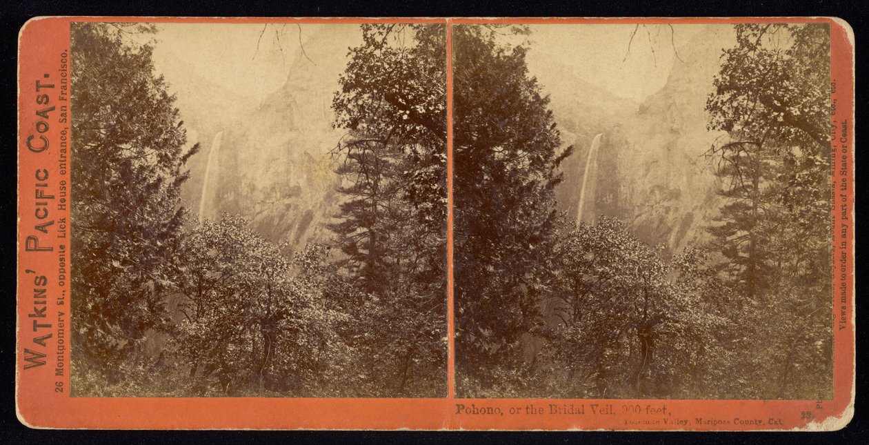 Pohono, eller brudesløret, 900 fot, Mariposa County, Ca av Carleton Watkins