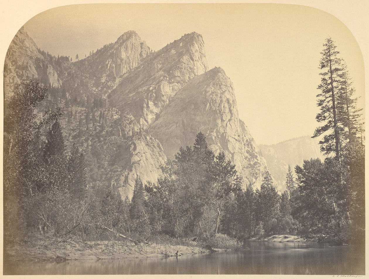 Pompompasus - Tre brødre. 4480 ft. Yosemite av Carleton Watkins