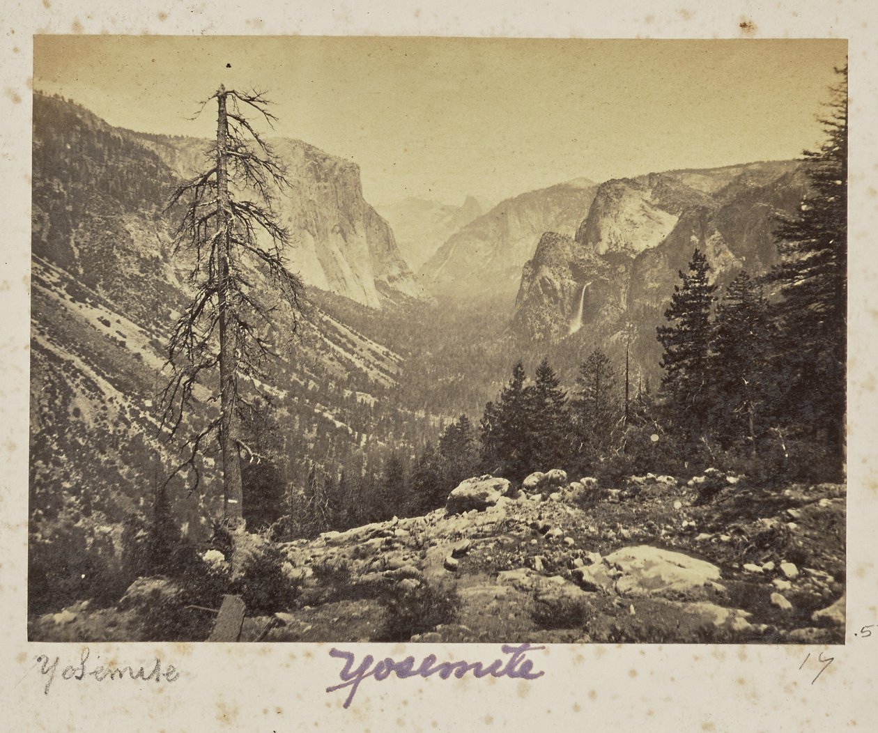Yosemite-dalen, fra Mariposa-stien, Yosemite-dalen, Mariposa County, California (nr. 1138) av Carleton Watkins