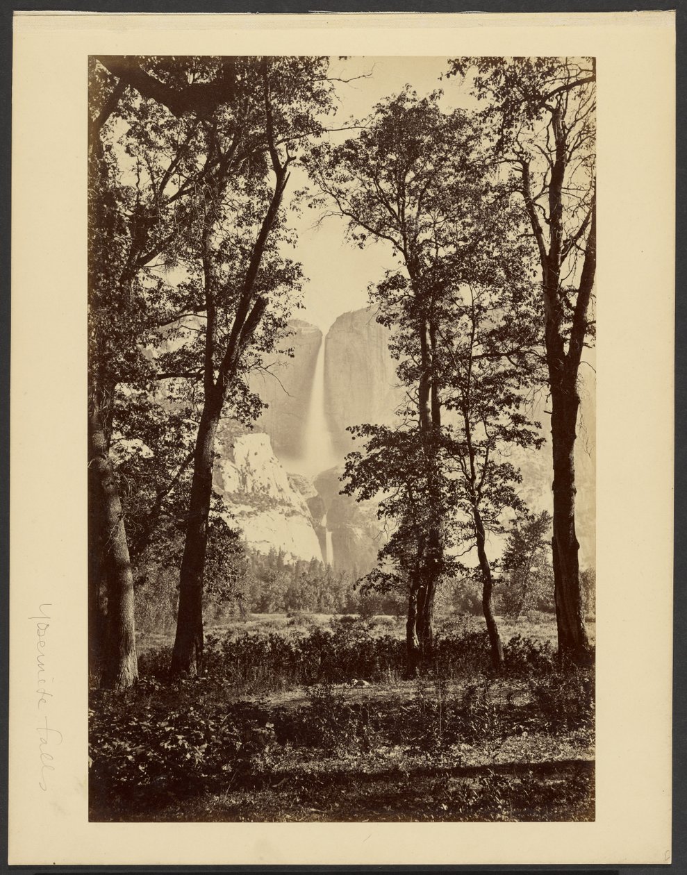 Yosemitefallene, sett nedenfra av Carleton Watkins