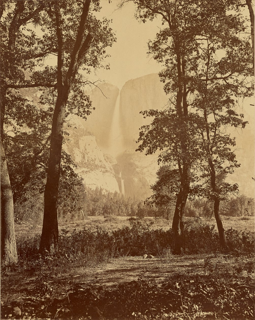 [Yosemitefallene sett nedenfra] av Carleton Watkins