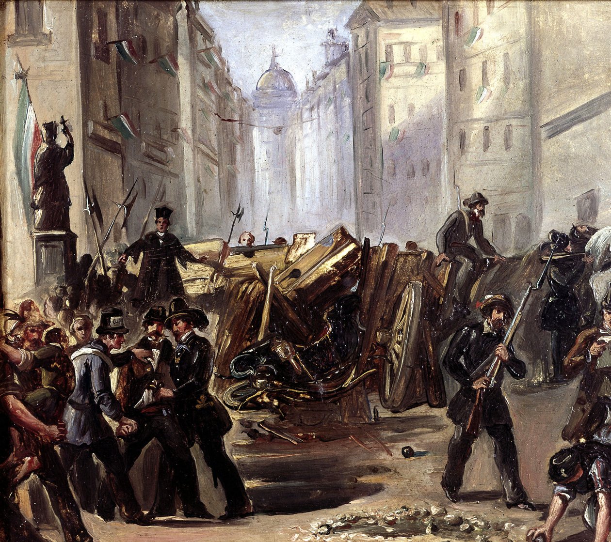 Gatekamp og barrikade i Roma på tidspunktet for Risorgimento, 1870 av Carlo Ademollo