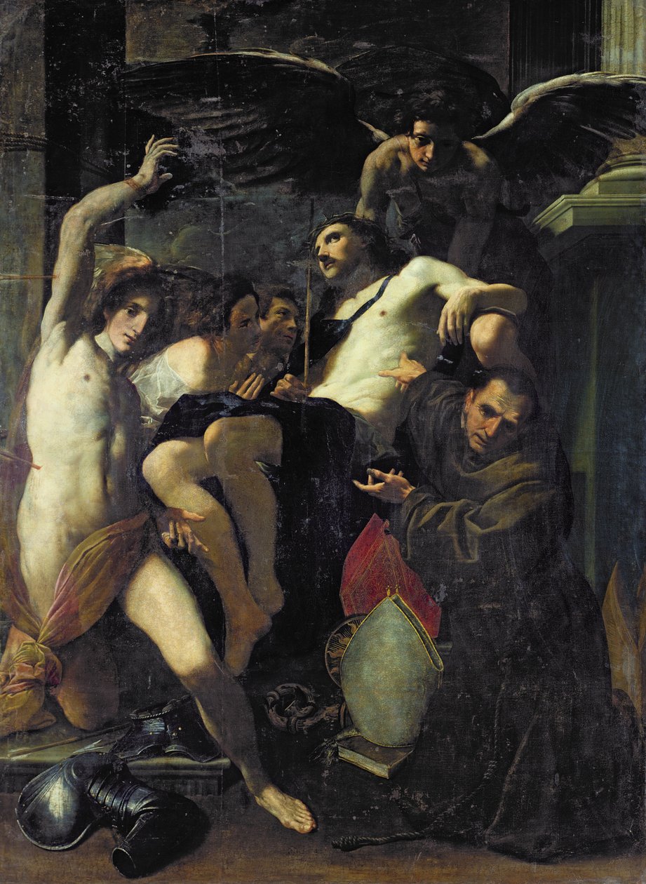 Kristus tilbedt av engler, St. Sebastian og St. Bonaventure av Carlo Bononi
