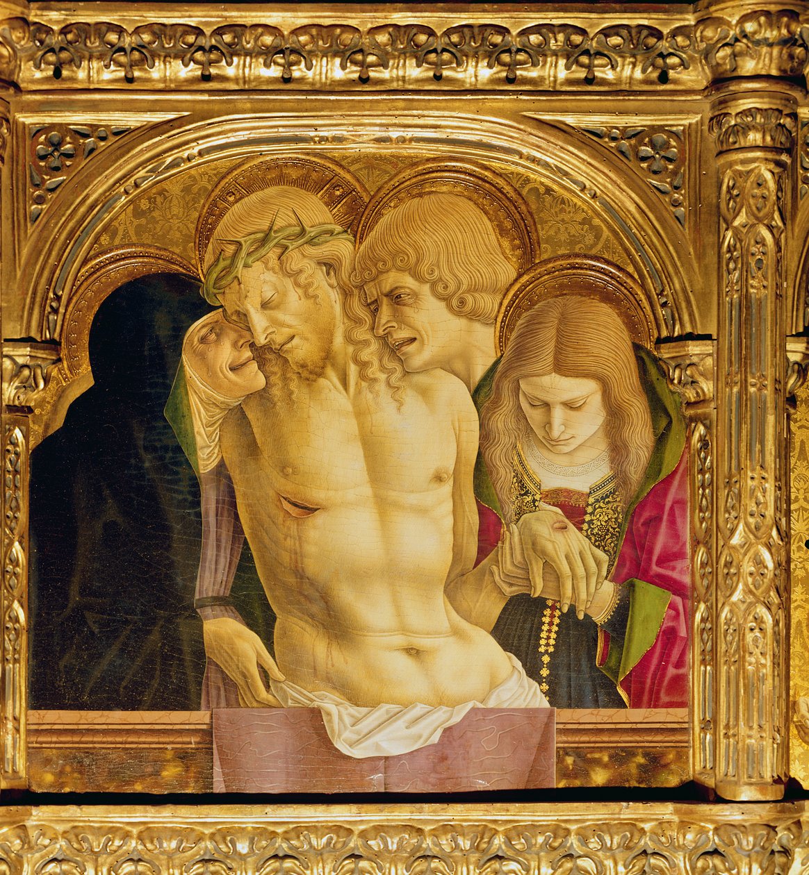 Altertavle av St Emidio, polyptyk, detalj av Pieta, 1473 tempera på tre av Carlo Crivelli