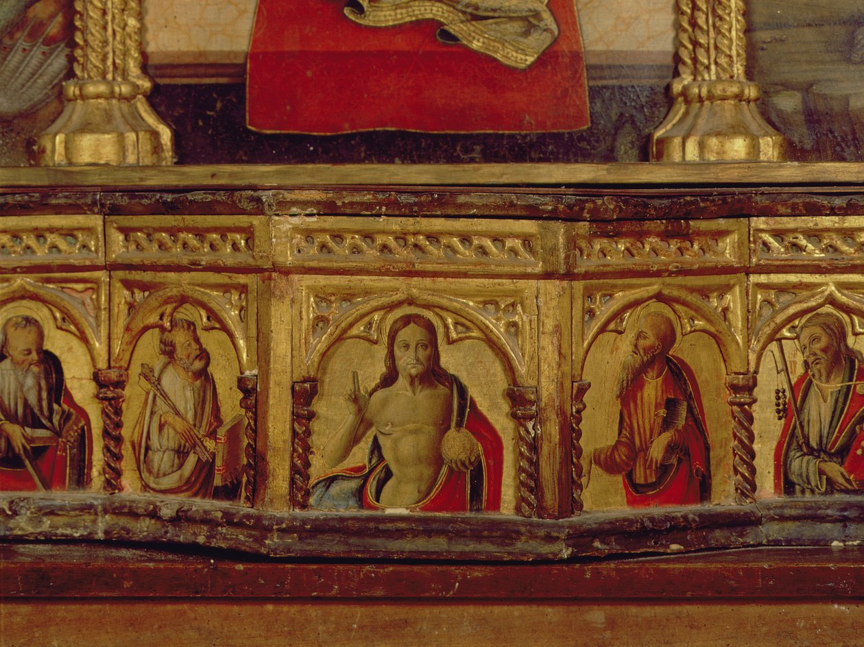 Kristus med St. Peter og St. Paul, fra predellaen til San Martino polyptych (tempera på panel) (se 76669) av Carlo Crivelli