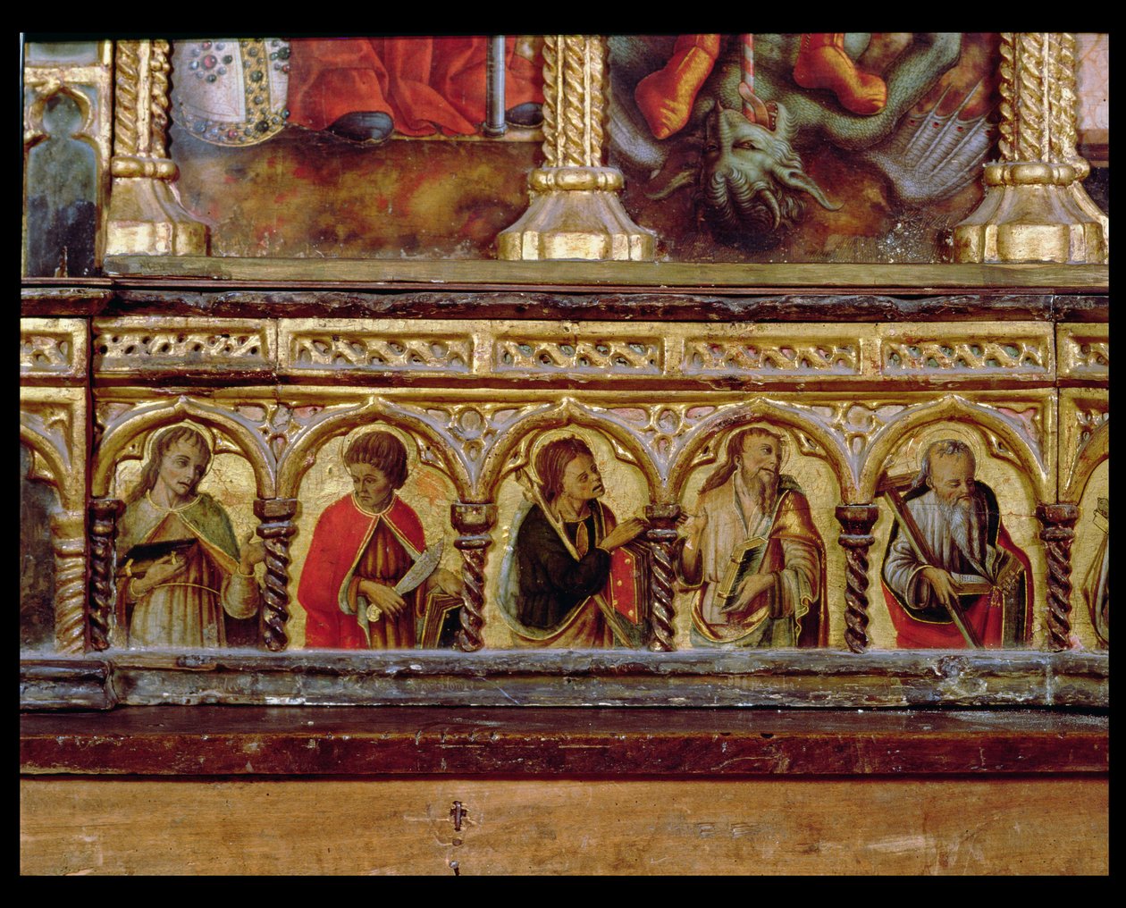 Fem apostler, fra predellaen til San Martino polyptych (tempera på panel) (se 76669) av Carlo Crivelli