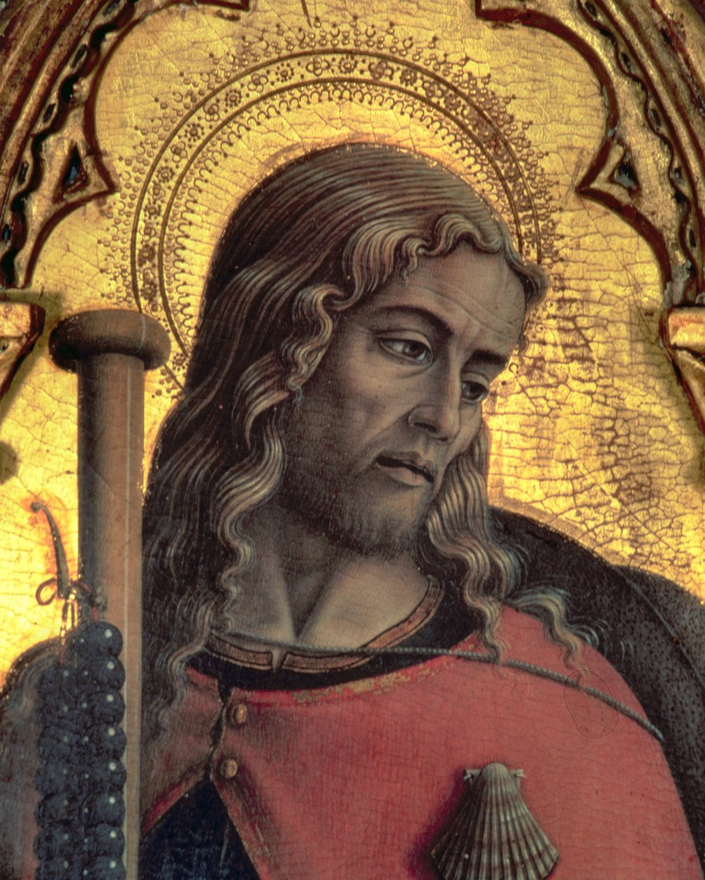 St. James, detalj fra San Martino polyptych (tempera på panel) (se 76671 og 76669) av Carlo Crivelli