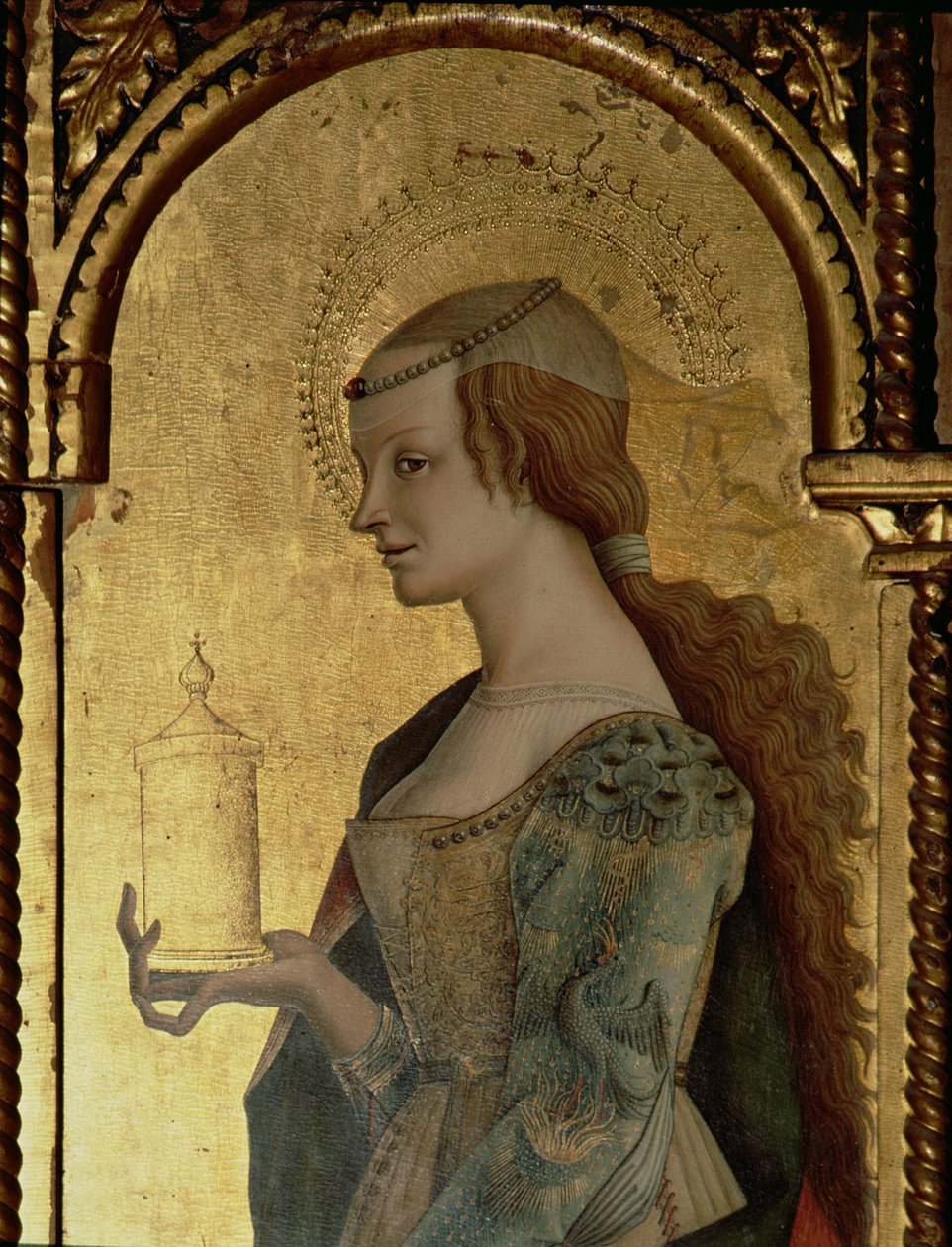 St. Maria Magdalena, detalj fra Santa Lucia-triptyken (tempera på panel) (se 76686) av Carlo Crivelli