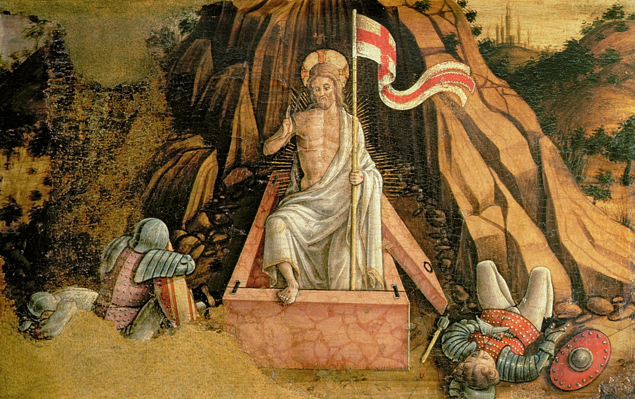 The Resurrection, høyre predella panel fra San Silvestro polyptych, 1468 (tempera på panel) (se 76657) av Carlo Crivelli