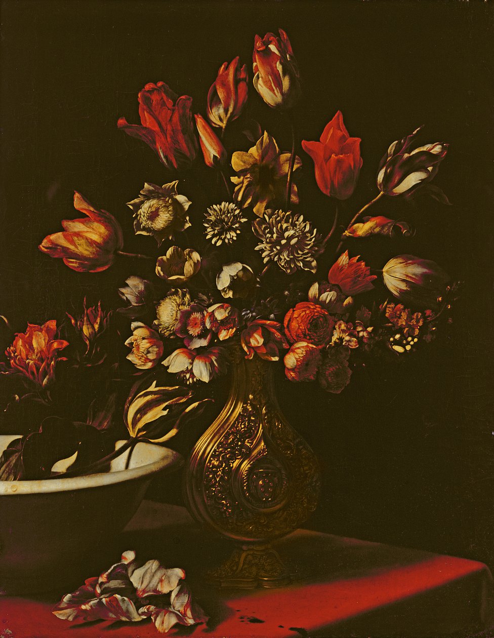 Vase med blomster med servant av Carlo Dolci