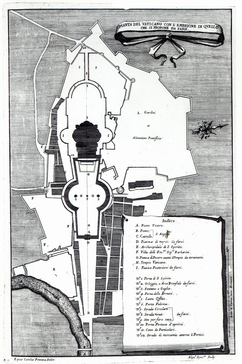 Grunnplan for Vatikanet, Roma, gravert av Alessandro Specchi av Carlo Fontana