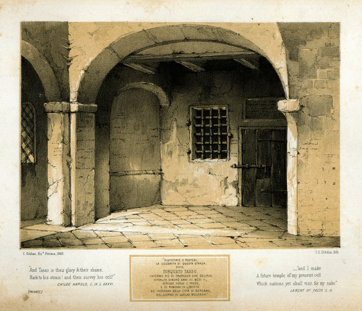 Minnesmerke over Torquato Tasso, gravert av T.C. Dibdin etter et maleri fra 1846 av Carlo Grubacs