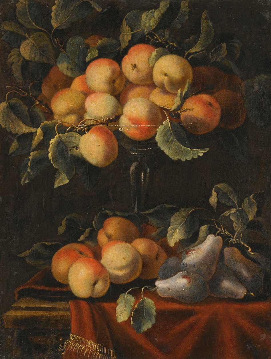 Stilleben med frukt og glass tazzas av Carlo Manieri