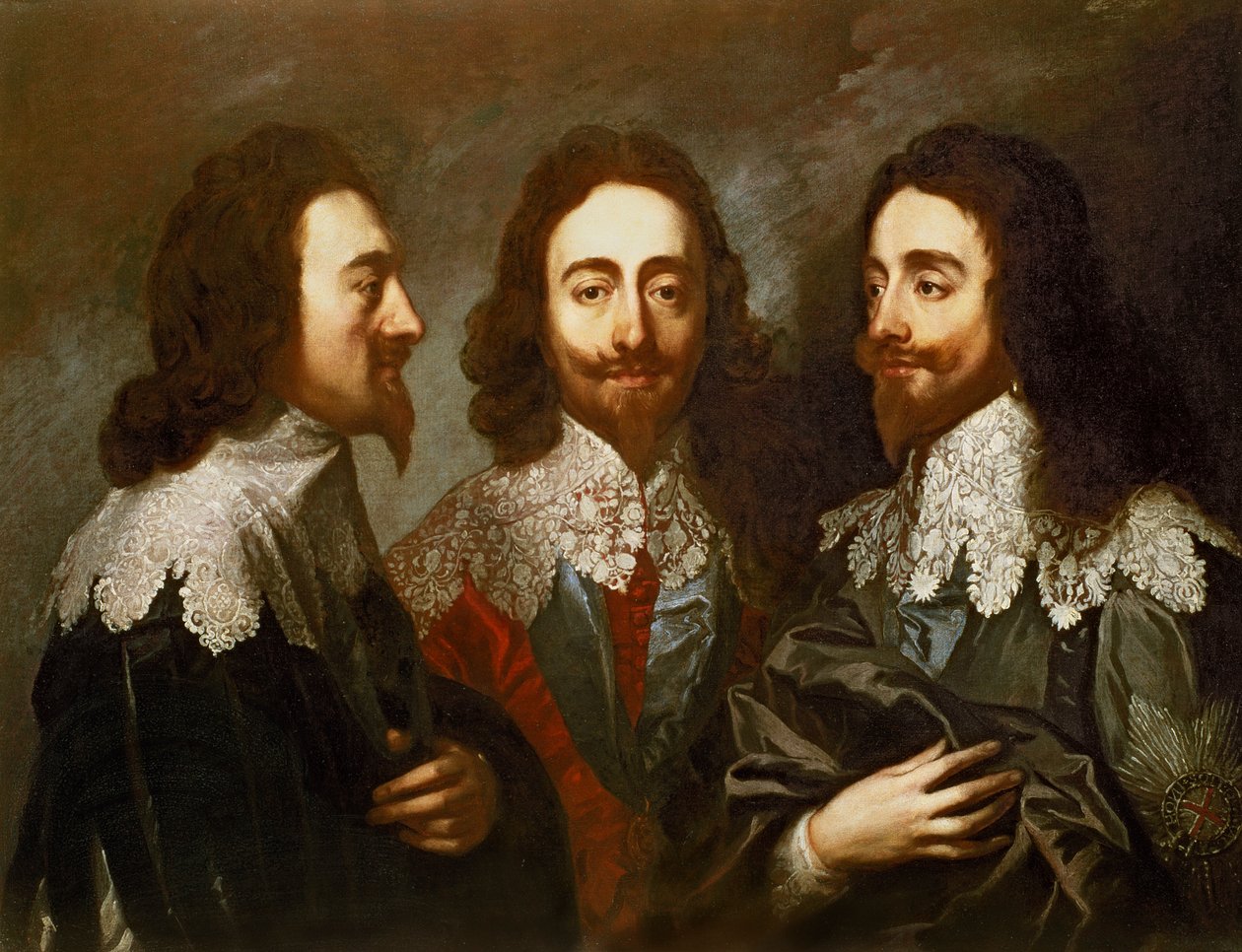 Charles I i tre stillinger (1600-49) Maleri etter Van Dyck av Carlo Maratta or Maratti