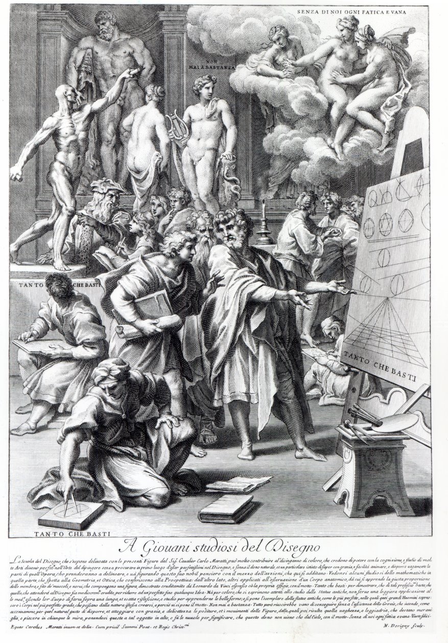 Allegori om et designstudio, gravert av Nicolas Dorigny av Carlo Maratta or Maratti