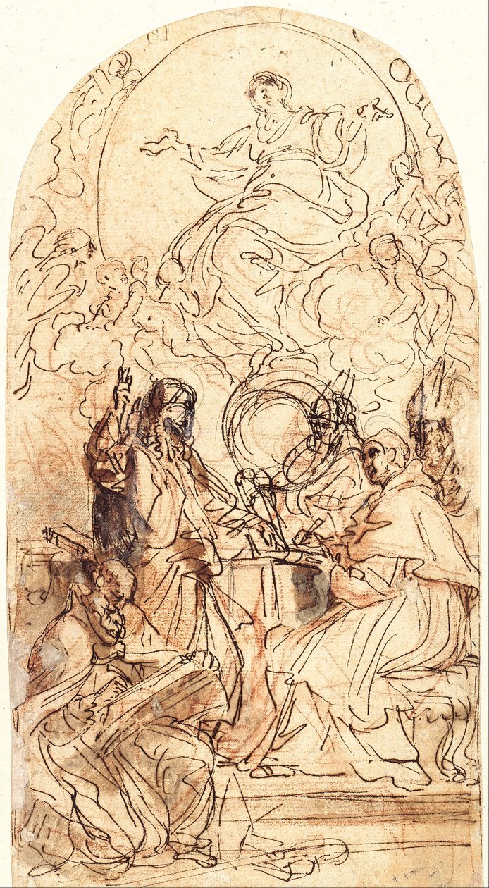 Madonna på en halvmåne og fire hellige av Carlo Maratta or Maratti