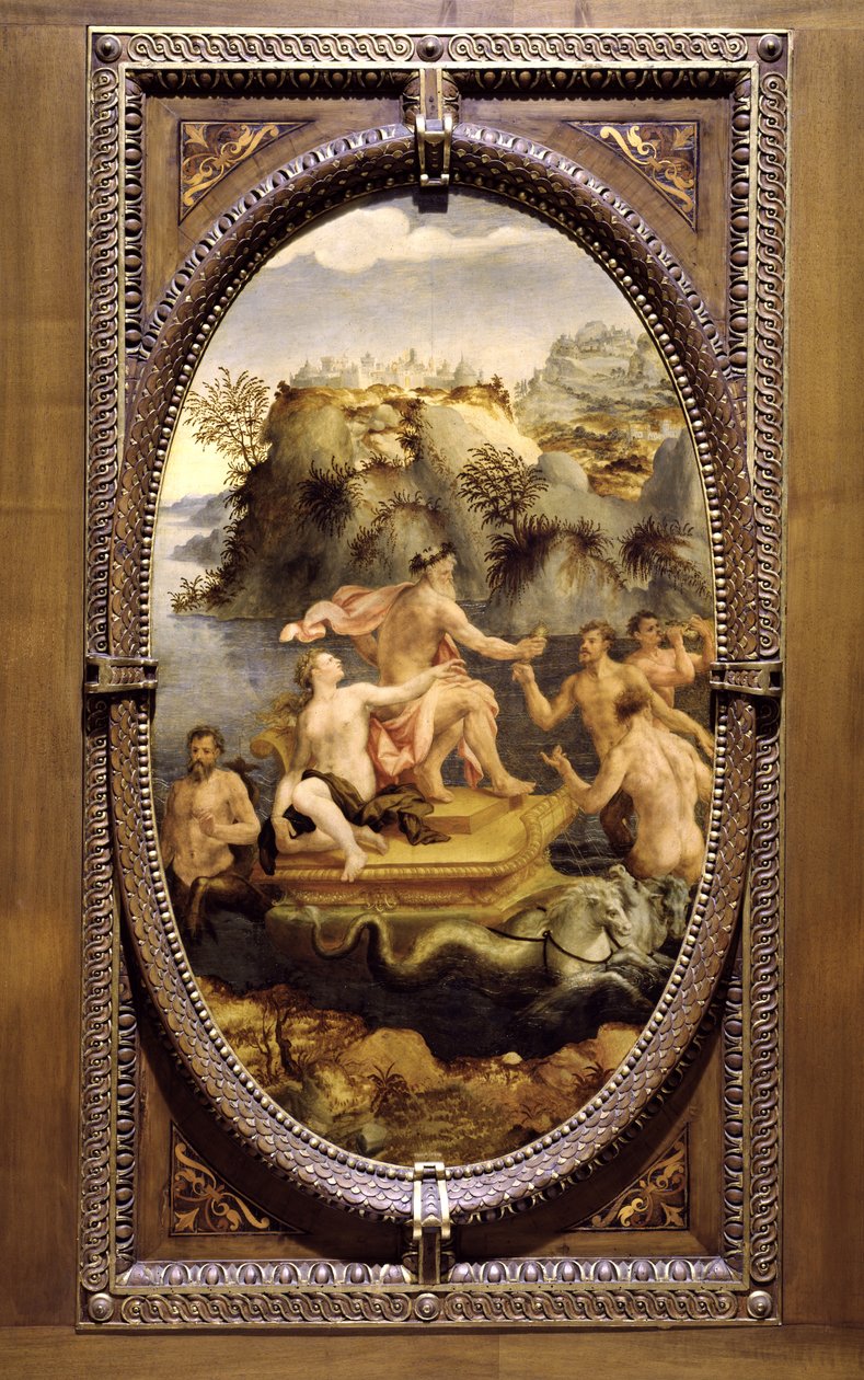 Neptun og amfitritt, 1572 (olje på skifer) av Carlo Portelli